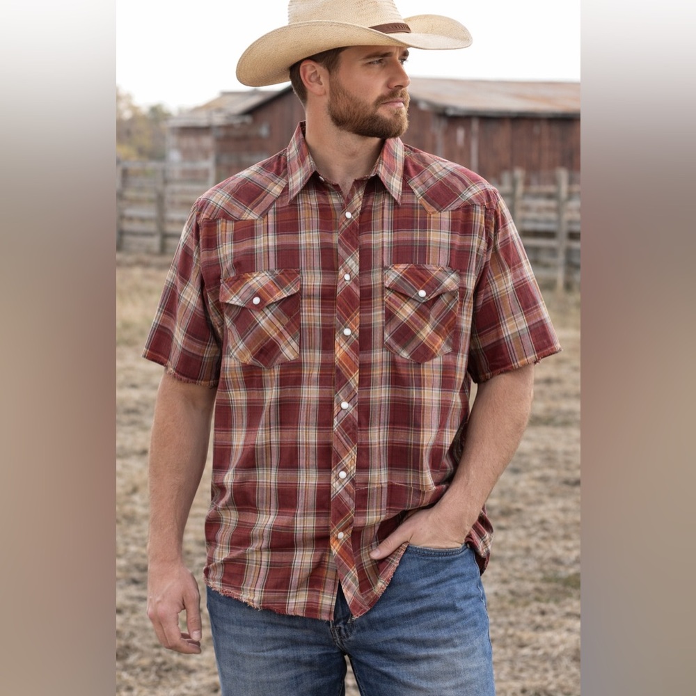 Vintage Wrangler Western Plaid Pearl Snap Shirt Mens Big Tall Red Orange
